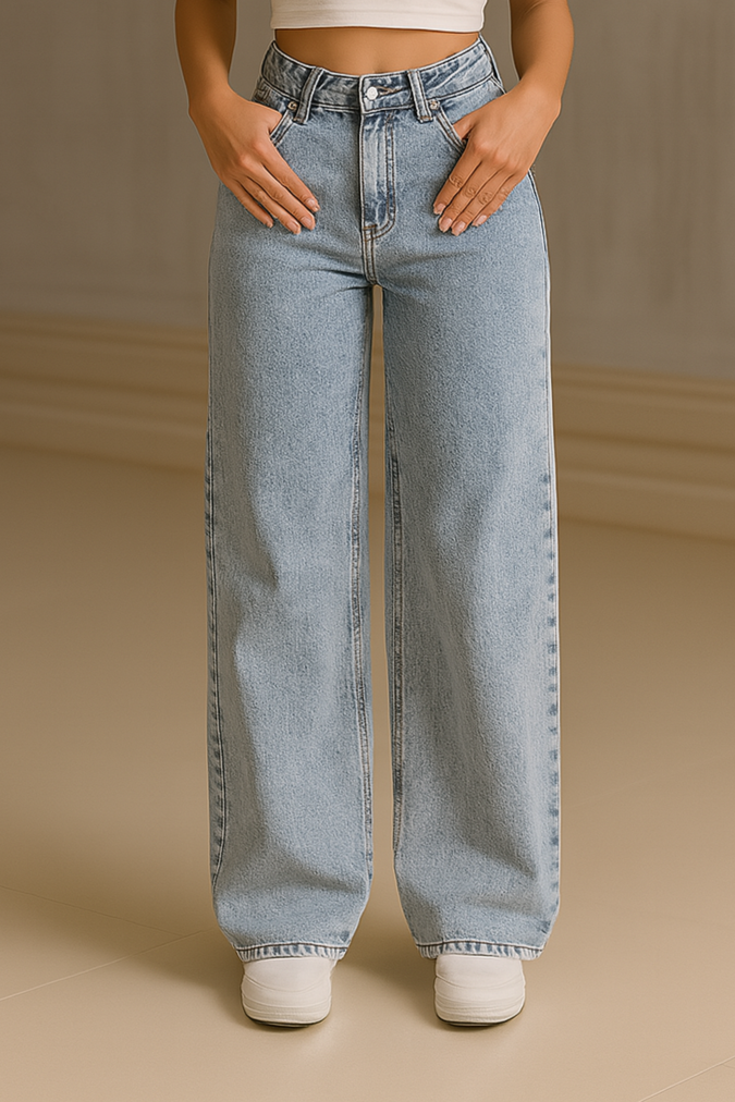 Blush sløyfe vide ben denim