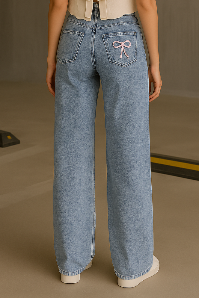 Blush Bow Wide-Leg Denim