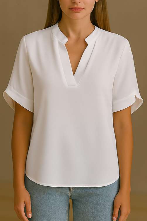 Schicke Bluse mit V-Ausschnitt und Blütenblattärmeln 