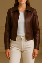 Klassisk, kort skinnjakke i espressobrun 