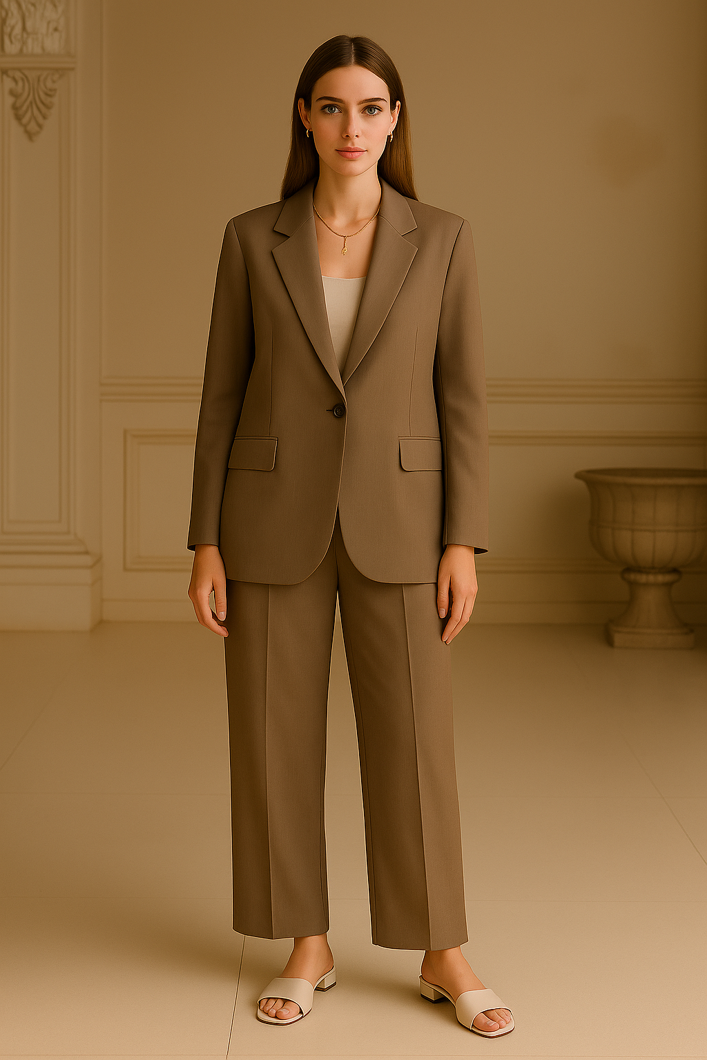 Mocha Elegance Tailored Blazer Set